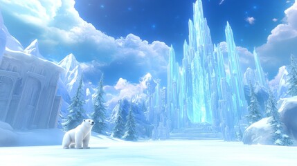 Polar Bear by Frozen Crystal Palace Winter Scene