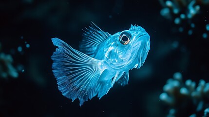 Obraz premium A vibrant blue fish swimming in dark waters, showcasing its delicate fins and features.