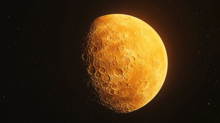 Glowing orange planet in space, craters visible.