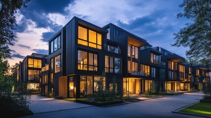 Modern Architectural Marvel: Dusk Illumination on Luxury Townhouses
