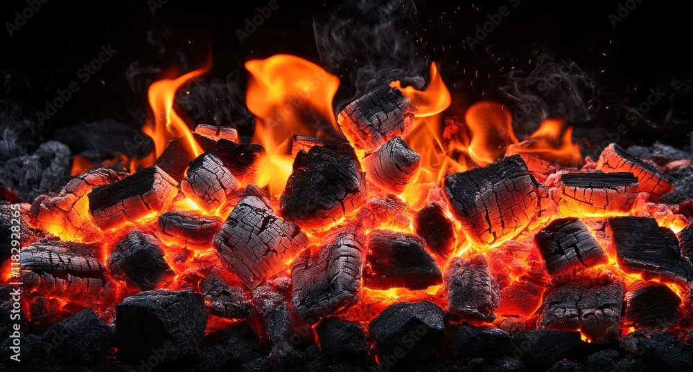 Aufkleber glowing ember fire bed with smoldering charcoal under a dark background creating a warm and intense 