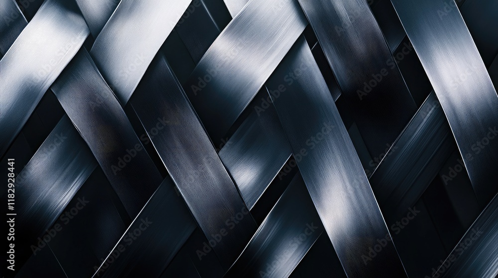 Aufkleber a modern monochrome abstract design featuring woven metallic strips, with clean lines and simple tex
