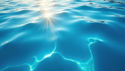 Ripples on water surface with sunlight effect, reflection, shine, blue