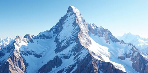 Obraz premium Snowy mountain peak with rugged terrain and white snow covering the summit, mighty, rugged, elevated