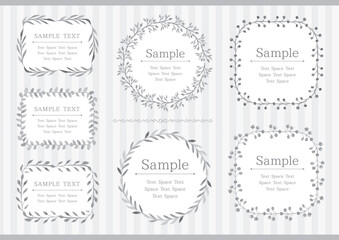 グレーの水彩の植物のナチュラルなフレーム7点セット