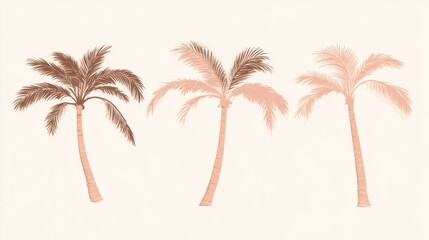 Three stylized palm trees in varying shades of brown and peach.