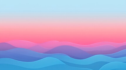 Pastel pink and blue wavy landscape at sunset.