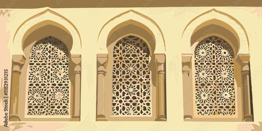 Aufkleber ornate islamic window design with intricate geometric patterns and arched architecture