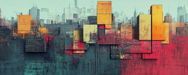 Vibrant Urban Landscape Futuristic Architecture Abstract Expressionism City Painting