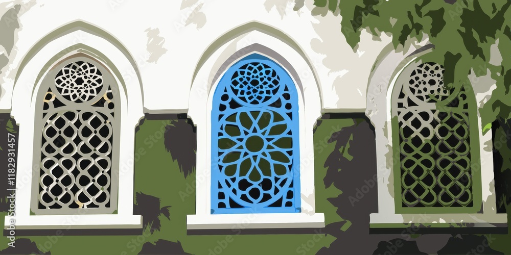 Aufkleber colorful architectural patterned windows with intricate lattice design