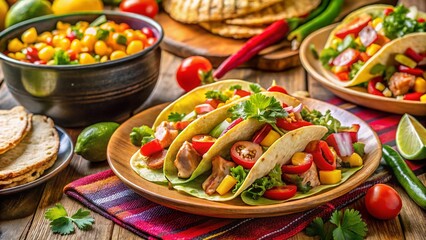 Fototapeta premium Fresh Chicken & Veggie Taco Salad - Vibrant Candid Food Photography