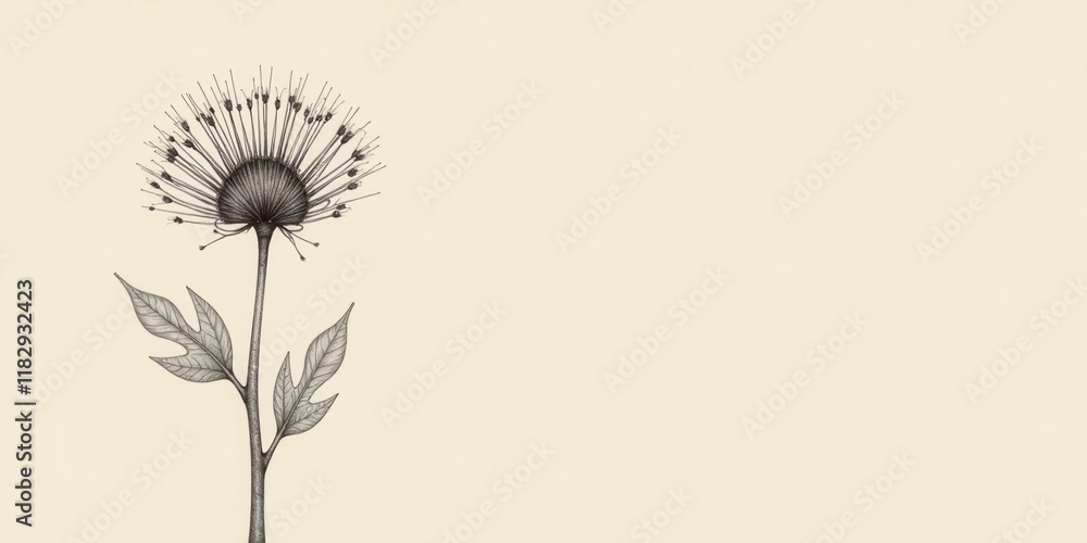 Poster elegant botanical illustration of a single flower with delicate details and ample space