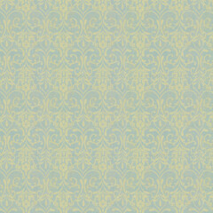 Light teal seamless damask pattern with ornate floral detailing. Ideal for soft wallpaper, pastel decor themes, vintage textiles, and elegant designs.