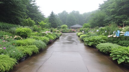Obraz premium Rainy Day at the Lush Garden Center Plant Nursery