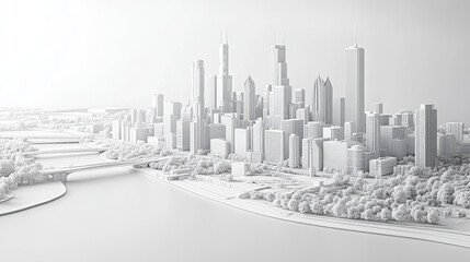 detailed illustration of Chicago Loop area in minimalist style