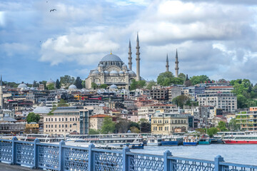 Fototapeta premium Bosphorus, Istanbul, Turkey. Blue Mosque or Sultan Ahmed Mosque built in 1616 by Ottoman Turks