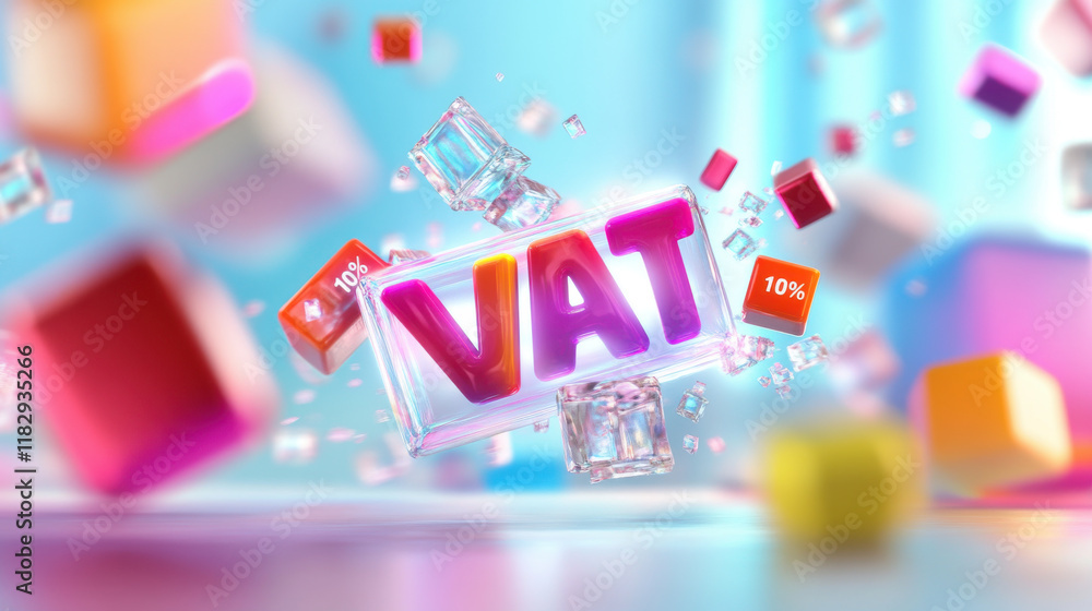 Poster colorful 3d blocks and glowing letters representing vat concept