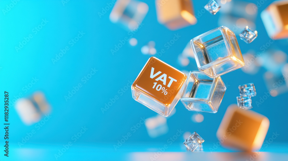 Aufkleber 3d pixelated cubes with vat 10% text floating in vibrant blue background