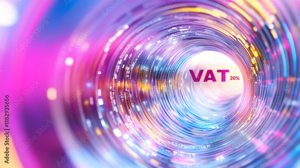 Poster dynamic abstract design with vibrant colors and vat 20% text emerging