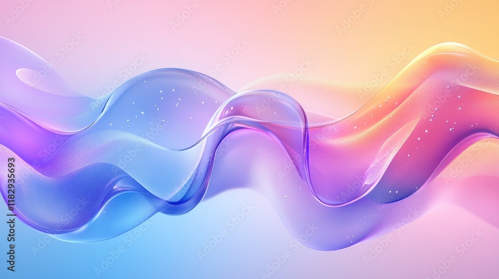 Poster Beautiful abstract representation of transparent liquid waves and bubbles, surrounded by a gradient background that gently transitions between colors