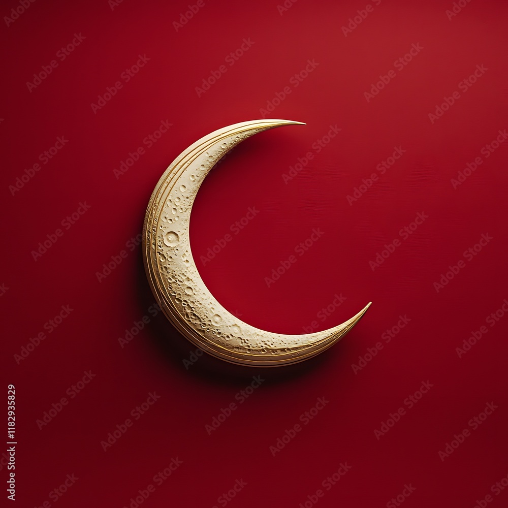 Poster elegant golden crescent moon shape against a deep red celestial backdrop creating a striking and mys