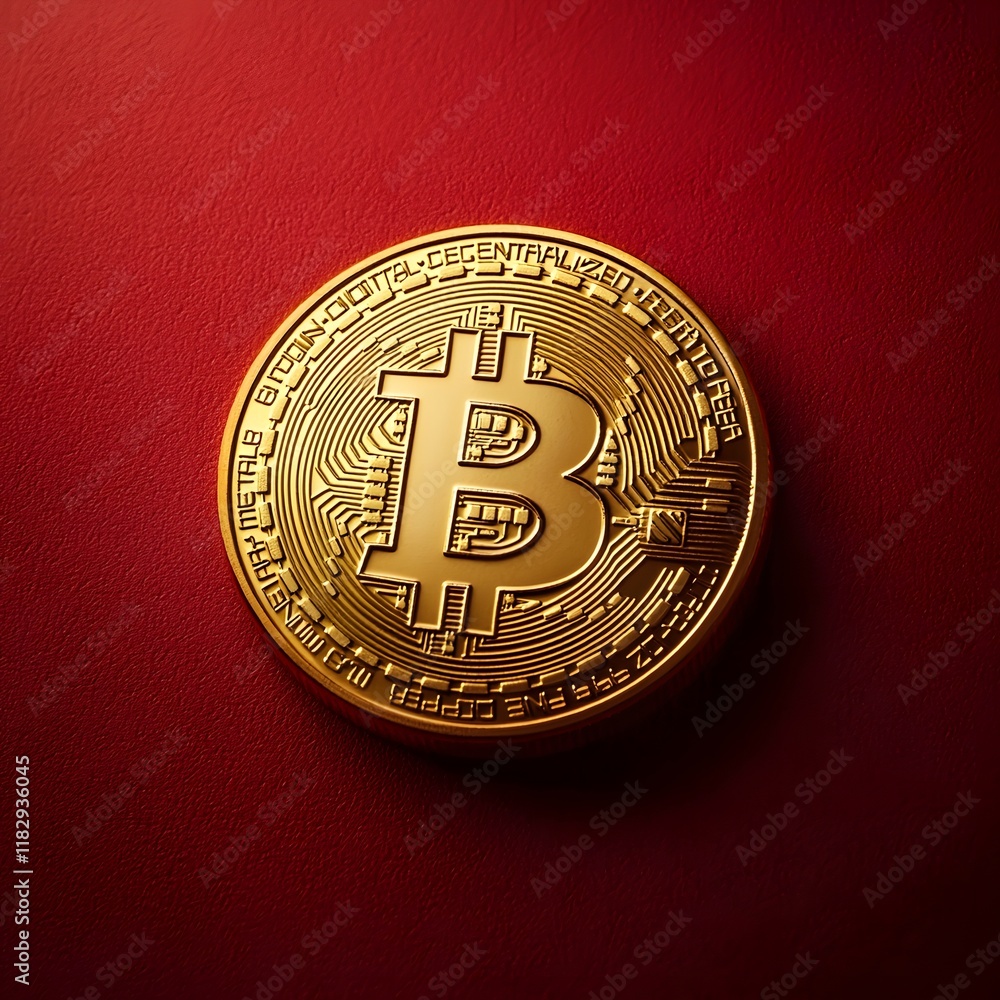 Poster shining golden bitcoin cryptocurrency symbol representing digital currency and blockchain technology