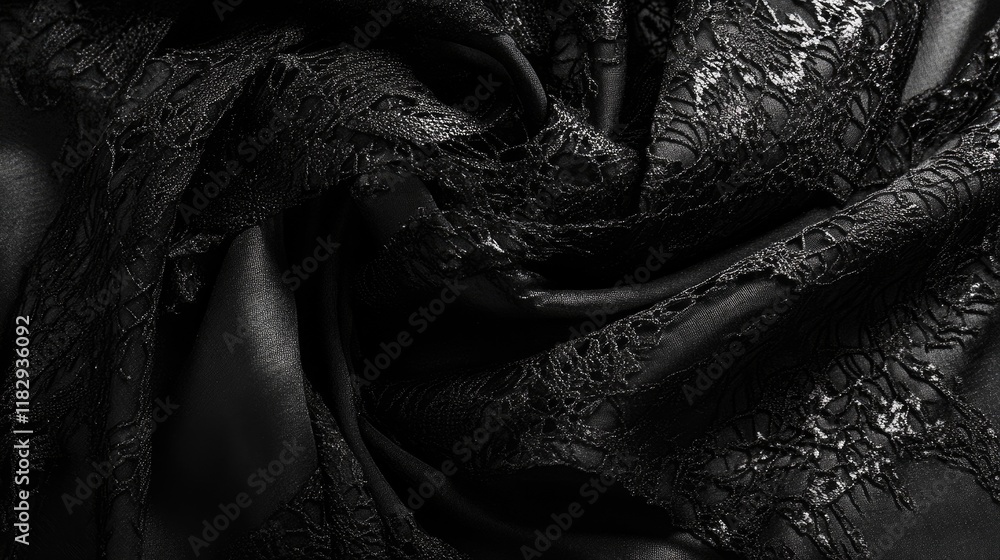 Poster black textured fabric with a complex pattern, adding a sense of depth and elegance, perfect for show
