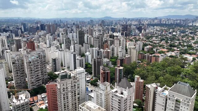 Aerial video above Parque Ibirapuera Sao Paulo on a sunny day