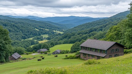 Rural Farmhouses Nestled in Appalachian Valley Landscape
