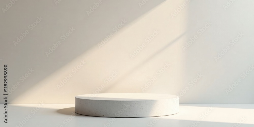 Aufkleber minimalist round pedestal display with soft sunlight shadows and neutral background