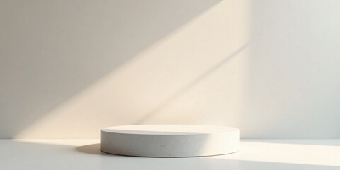 Minimalist Round Pedestal Display with Soft Sunlight Shadows and Neutral Background