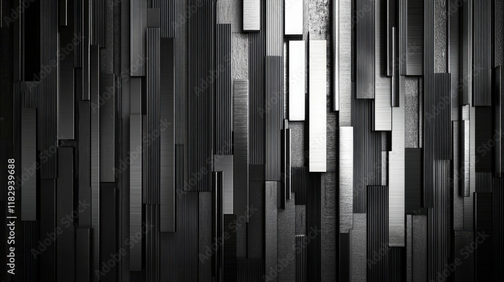 Aufkleber Monochrome woven metallic strips arranged in an abstract pattern, creating a sleek and minimalist design with a focus on form and texture.