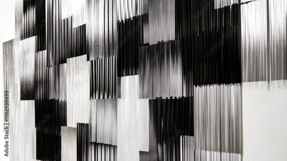 Aufkleber Monochrome woven metallic strips arranged in an abstract pattern, creating a sleek and minimalist design with a focus on form and texture.