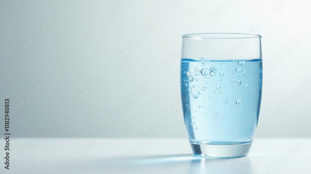 Poster refreshing sparkling water in a glass on a table