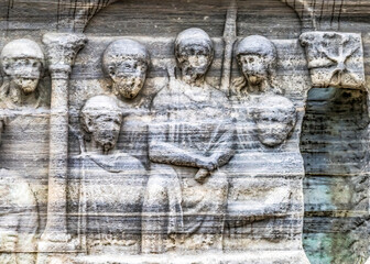 Roman base, Emperor Theodosius Court, Hippodrome of Constantinople, Istanbul, Turkey. Sculpted base...