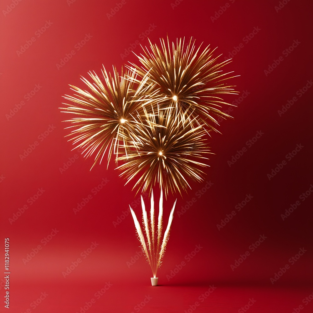 Aufkleber vibrant and explosive fireworks display bursting with color and light against a striking red backdro