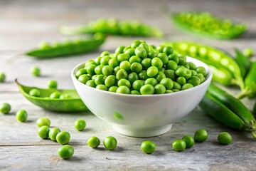 Fresh Green Pea Seeds Separated from Pods in Bowl -  Organic Vegetable Harvest