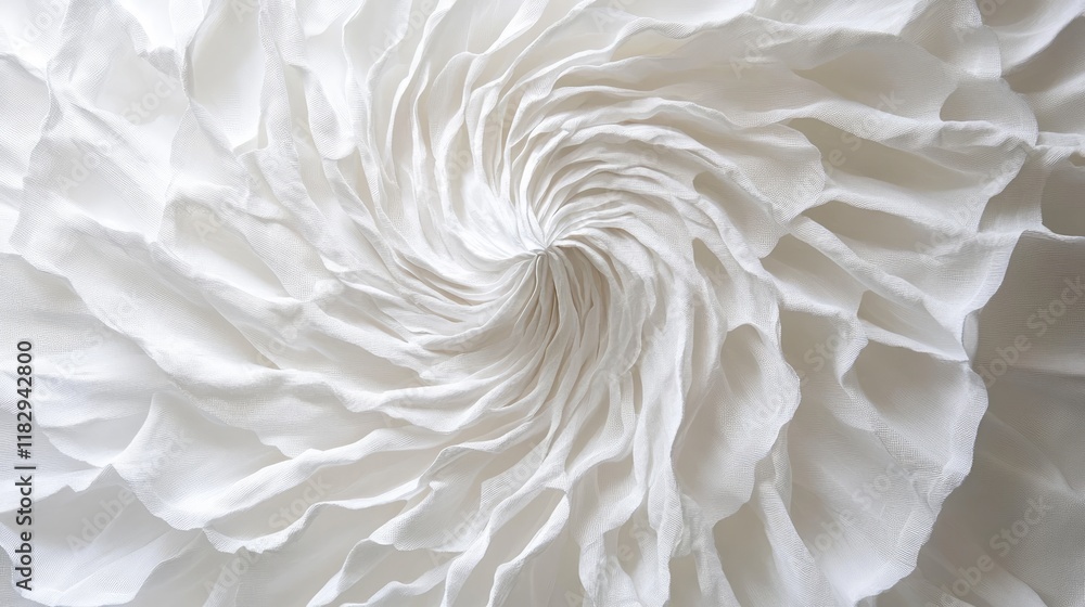 Aufkleber White fabric with intricate radial folds, capturing the elegance and texture of the material, creating a soft, dynamic effect.