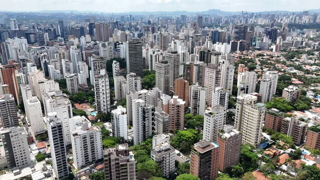 Aerial video above Parque Ibirapuera Sao Paulo on a sunny day