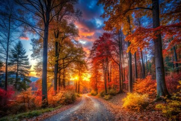 Fototapeta premium Autumn Forest Light Painting: Dramatic Vintage Stock Photo - Industry Standard Quality
