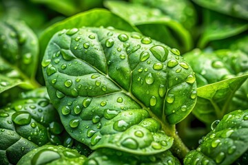 Fresh Malabar Spinach Leaves with Rain Drops - Ceylon Spinach, Tropical Greens