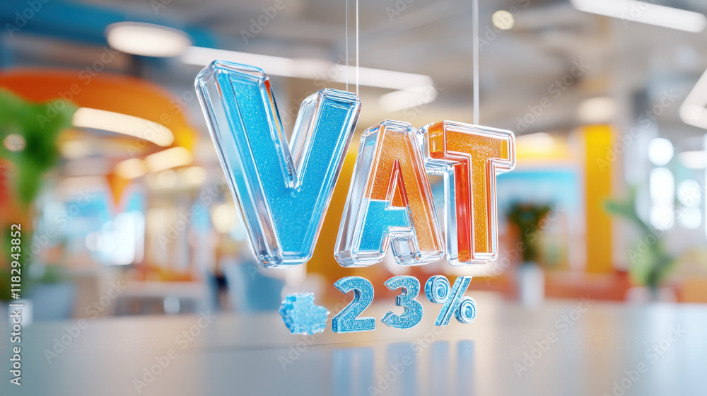 Poster transparent crystal vat 23% letters with sharp edges in modern setting