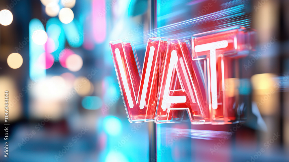 Poster neon sign displaying vat in vibrant colors, creating dynamic atmosphere