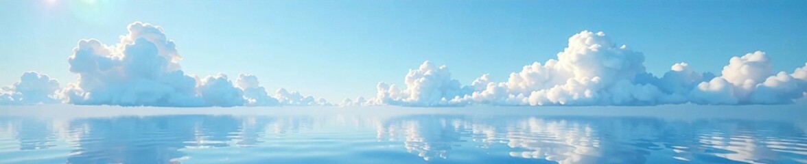 Obraz premium Fluffy white clouds float above the lake's surface, weather, light, sky