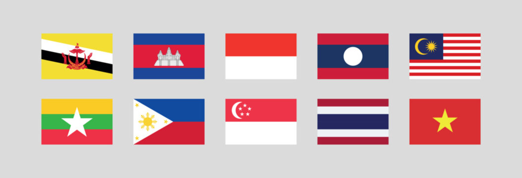 Association of Southeast Asian Nations Flag Set. Flag Bundle of ASEAN Members country. 