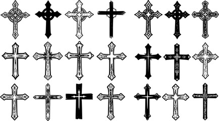 Fototapeta premium vector set Religious CROSS BUNDLE, Jesus Cross, Old Rugged Cross , Christian ,Cross , Religious , Cross ClipArt, Crosses, Catholic Cross, Silhouette Cross, Faith Cross