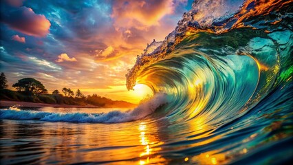 Color Corrected Digital Waves: Abstract Double Exposure Stock Photo - High-Resolution, Royalty-Free Image