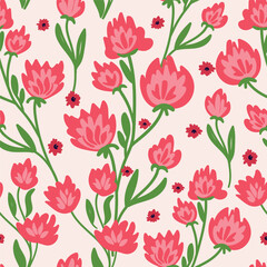 Print. Elegant floral seamless pattern featuring fields flowers and hearbs. Perfect for wrapping, textile, fabric, cover and more
