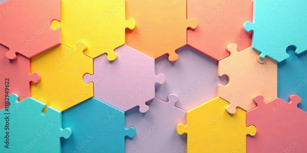 Fototapete pastel hexagonal puzzle pieces interlocking in a creative pattern