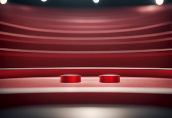 places view podium round red closeup empty fromt dais winner platform stage racked third succeed award champion prize sport best first second success white ceremony